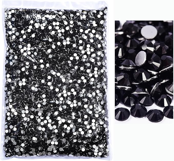Blinginbox Flatback Rhinestones Bulk,14400pcs Crystal Round Loose Gemstones Glass Rhinestones for Crafts Makeup Nail Art Clothes Shoes DIY Decorations(SS6, 1.9-2.0mm,Black)