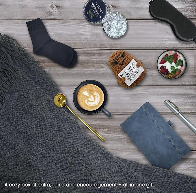 Birthday Gift Basket for Men & Women, Cancer Care Gift Box,Thank You Gifts Set,Sympathy Gift/Comfort Gift for Birthday, Surgery Recovery, Encouragement, Get Well Soon (Grey & Navy Blue)