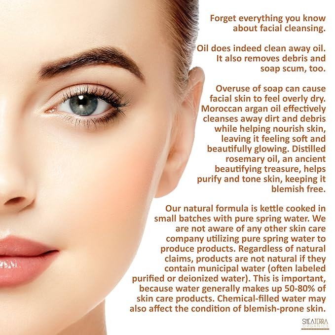 Shea Terra Organics Argan & Rosemary Cleansing Oil | Deep Pore Treatment, Bacteria Remover, Vitamin E Oil | All Skin Types - 2 oz