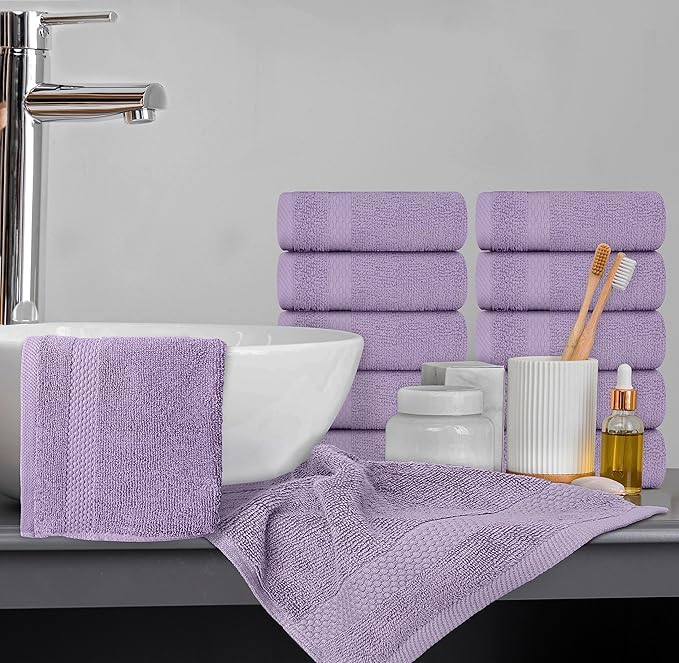 White Classic Luxury Washcloths for Bathroom-Hotel-Spa-Kitchen-Set - Circlet Egyptian Cotton - Highly Absorbent Hotel Quality Face Towels - Bulk Set of 12-13x13 Inch (Lavender)