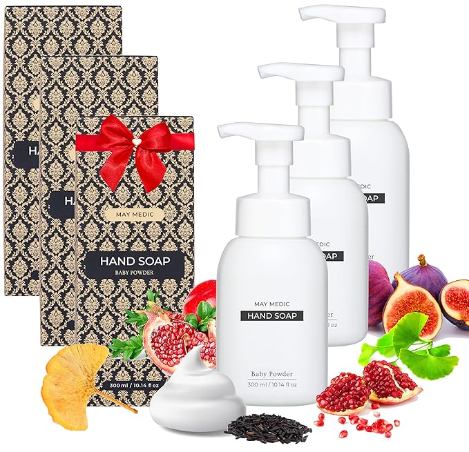 Baby Powder Double Scented Foaming Hand Soap, Moisturizing Foam with Fig and Pomegranate Extract, Vegan Wash for Bathroom and Kitchen, 10.14 fl oz (3)