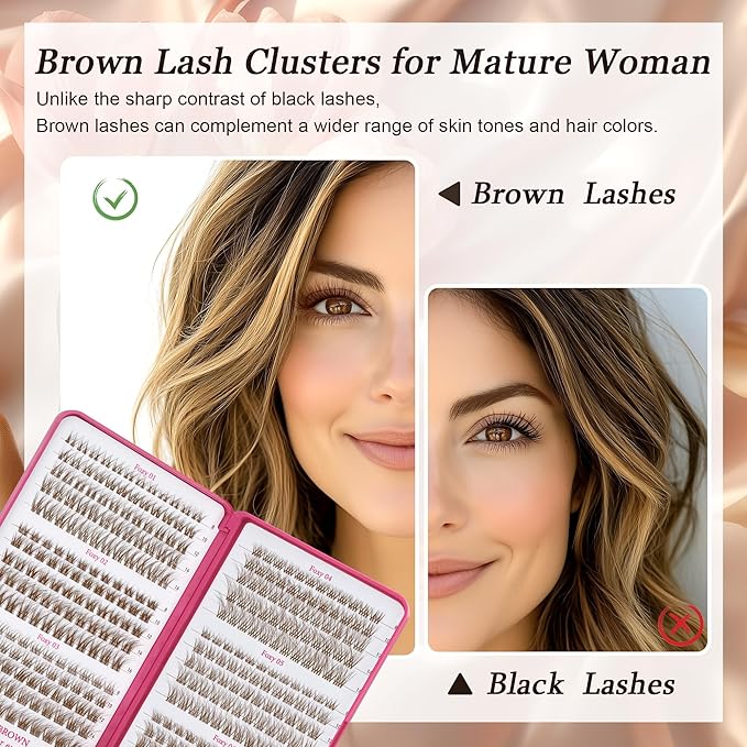 Lash Clusters Kit with Bond and Seal Brown Lash Clusters For Mature Eyes Lash Extension Kit with Eyelid Wipes Brush Eyelash Extension Kit with Drawstring Bag Mocha Mousse lashes Gift Set For Women