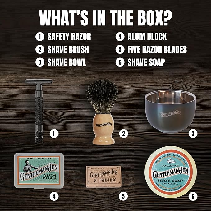 Safety Razor Shaving Kit | Vintage Wet Shave Grooming Set for Men - Includes: Safety Razor, Hair Shaving Brush, Alum Block, Shave Soap, Bowl & Double Edge Razor Blades