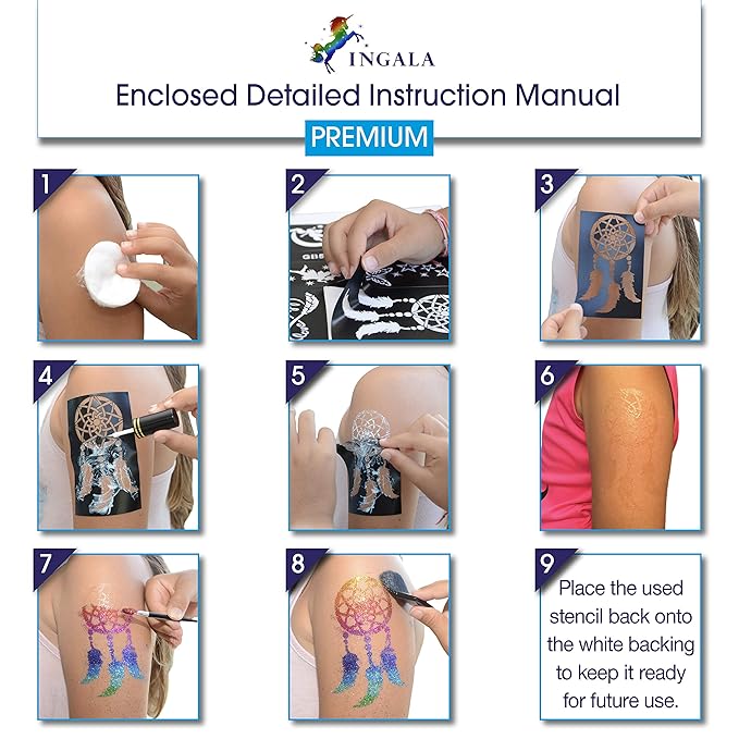 Premium Glitter Temporary Tattoo Kit for Girls, 74 Stencils, 16 Colors and 2X 0.5 fl.oz Body Glue for Body Glitter Fake Tattoos for Kids Makeup Tattoo Supplies Party Favors Party Supplies for Girls