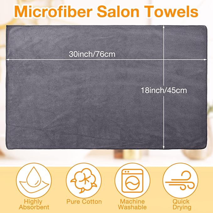 Newwiee 72 Pack Microfiber Bleach Proof Towels Bulk for Salon 18 x 30 Inch Dry Lint Free Hair Drying Hand Towels for Hair, Gym, Bath, Spa, Shaving, Barber(Grey)