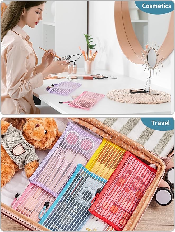 JARLINK 80 Pack Mesh Zipper Pouch, Pouch Bulk in 10 Colors, Multipurpose Storage Bags for Organizing Makeup Essentials, Travel Accessories, Office, School and Teacher Supplies
