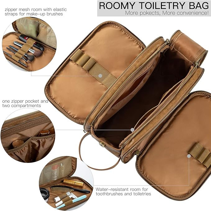 Elviros Toiletry Bag for Men, Large Travel Shaving Dopp Kit Water-resistant Bathroom Toiletries Organizer PU Leather Cosmetic Bags