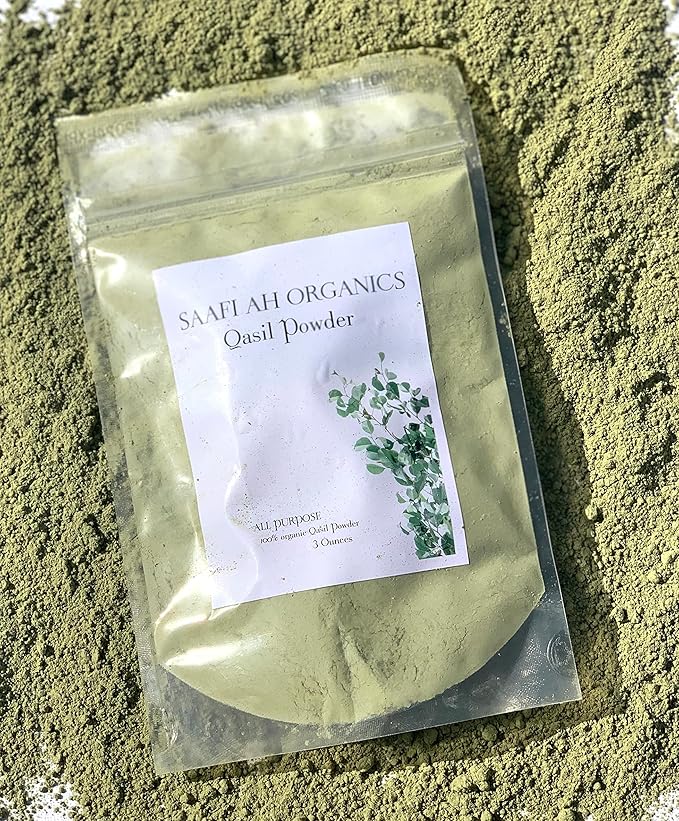 Qasil Powder Natural Leaf Powder, exfoliates, detoxifies, Helps with clogged pores and Blemishes. soap,Used as a Shampoo. (Medium 3 oz)