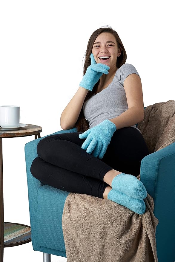 NatraCure Moisturizing Gel Gloves and Socks Gift Set (Color: Aqua) with NatraCure Foot Cream and Lotion Bundle