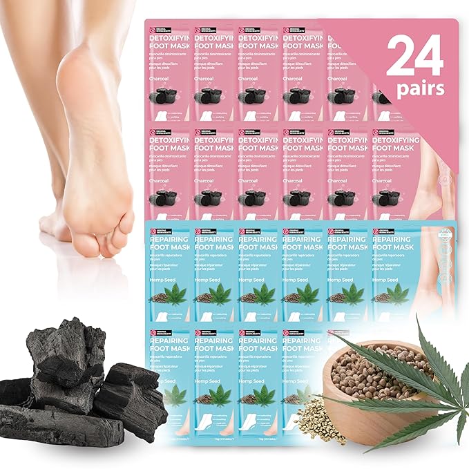 Original Derma Beauty Foot Mask 24 Pairs Hemp Seed + Charcoal Moisturizing Foot Mask Set Body Exfoliator Callus Remover Foot Masks Pedicure Supplies