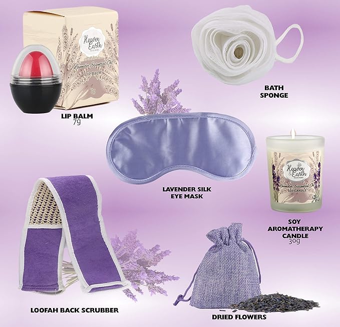 Valentines Gift Baskets for Women Spa Day! Natural Lavender Chamomile Spa Bath Sets for Women Gift Infused with Essential Oils. Sulfate Free Lavender Bath Set Spa Gift Set