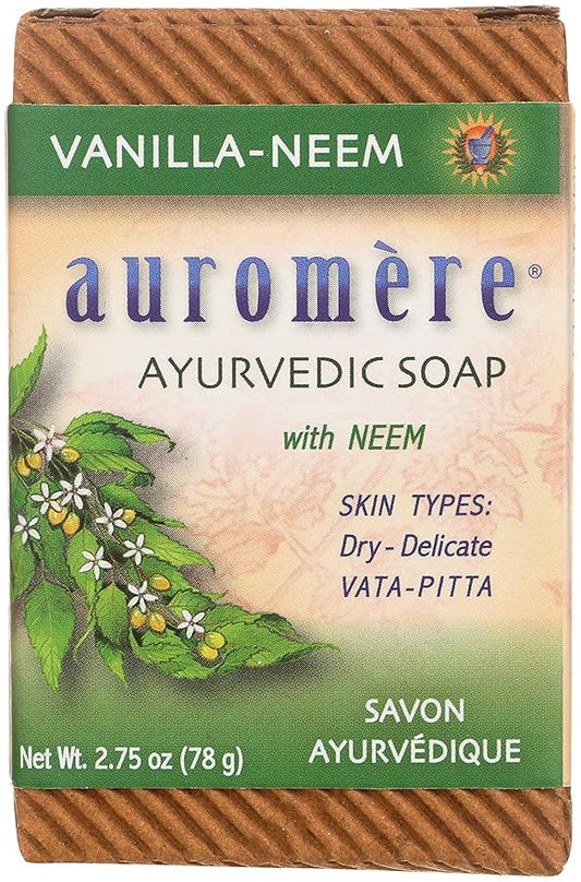 Auromere Ayurvedic Bar Soap, Vanilla Neem - Eco Friendly, Handmade, Vegan, Cruelty Free, Natural, Non GMO (2.75 oz), 1 pack