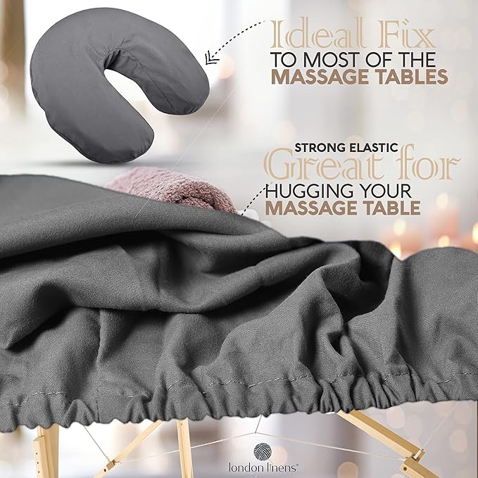 LONDON LINENS Soft Microfiber Massage Table Sheets Set 3 Piece Set - Includes Massage Table Cover, Massage Fitted Sheet, and Massage Face Rest Cover (Grey)