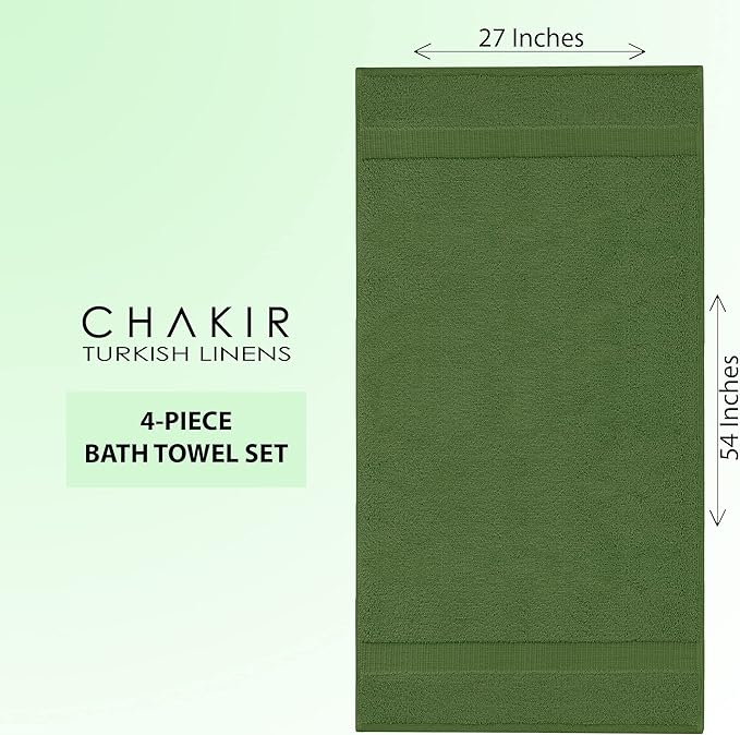 Chakir Turkish Linens Premium Cotton Absorbent Turkish Towels (Bath Towel - Set of 4, Moss)