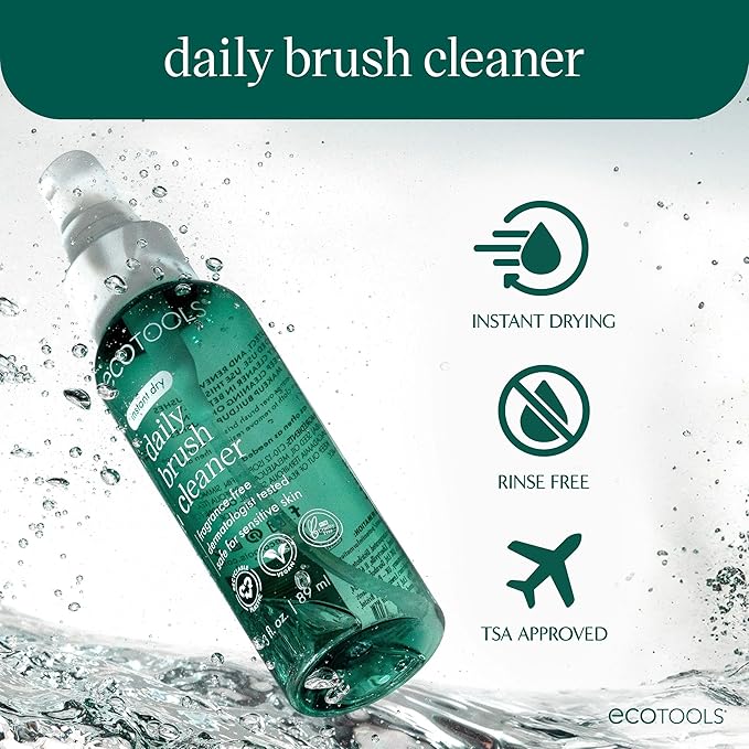 EcoTools Daily Makeup Brush Cleanser Spray, Quick Drying, Fragrance Free & Dermatologist Tested, Travel Size, TSA Approved, Cruelty-Free & Vegan 3 fl oz./89 ml. Bottle XL Refill