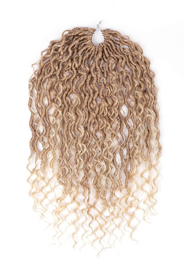 Aipin Goddess Locs Crochet Hair 18 Inch Boho River Locs Hippie Locs Wavy Crochet With Curly Hair In Middle And Ends Braids Hair Extensions (7Packs,18 inch,T27/613)