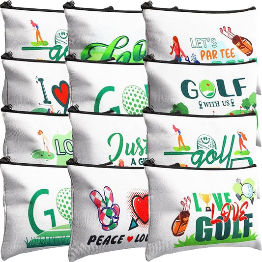Eccliy 20 Pcs Golf Makeup Bag Golfer Cosmetic Bag Canvas Gifts Golf Accessories for Girls Toiletry Pouch with Zipper for Women Team Party (9 x 7 Inch)