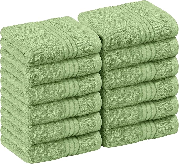 Utopia Towels 12 Pack Premium Wash Cloths Set, 12 by 12 Inches, 100% Cotton Ring Spun, Highly Absorbent and Soft Feel Washcloths for Bathroom, Spa, Gym, and Face, Sage Green