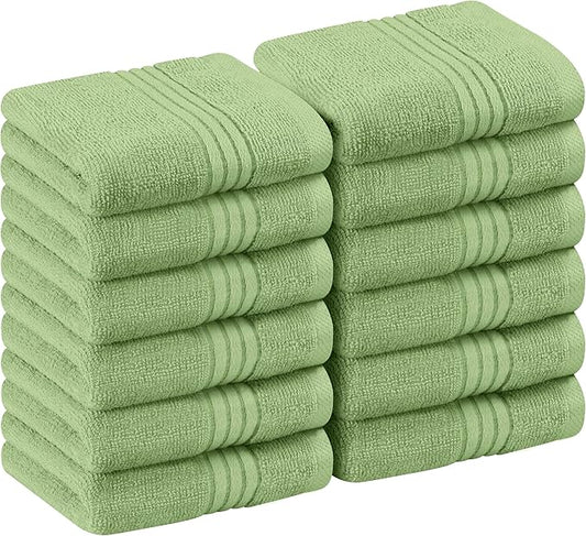 Utopia Towels 12 Pack Premium Wash Cloths Set, 12 by 12 Inches, 100% Cotton Ring Spun, Highly Absorbent and Soft Feel Washcloths for Bathroom, Spa, Gym, and Face, Sage Green