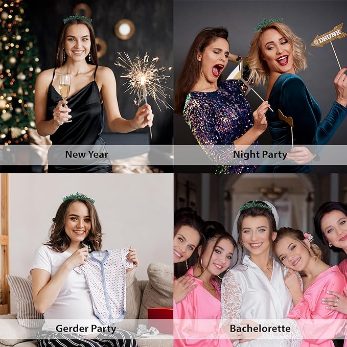 Women's Tiara, Crown for Henna Wedding Party | Glitter Hair Accessories for Bridal Birthday Pageant Prom Halloween Costume Christmas Party, Princess Crowns | Dream Design - Green