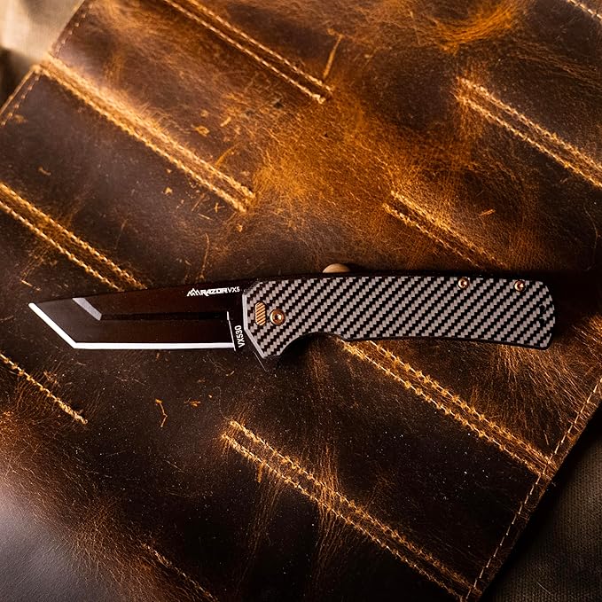 OUTDOOR EDGE Razor VX5 | 1K Carbon Over G10 with Black Tanto| Replaceable Blade EDC Folding Pocket Knife | 3" Blade, Ceramic Ball Bearings, Carbon Fiber Handle, Reversible Pocket Clip | Outdoor, Camping, Survival, Utility
