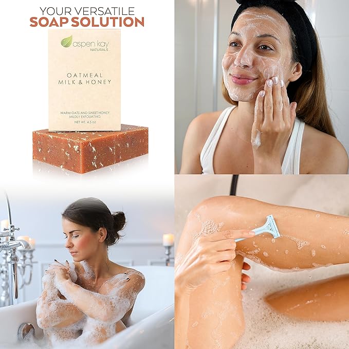 Aspen Kay Naturals Handmade Oatmeal Soap Bar for Face & Body – Made with Organic Raw Honey, Goats Milk, Organic Shea Butter - Exfoliating Soap – For All Skin Types - Made in the USA 4.5 oz