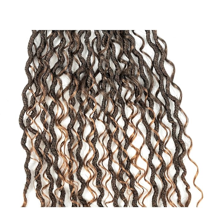 Aipin Long New Goddess Locs Crochet Hair 22 Inch Boho River Locs Hippie Locs Wavy Crochet With Curly Hair In Middle And Ends Braids Hair Extensions (8Packs,22 inch, T30)