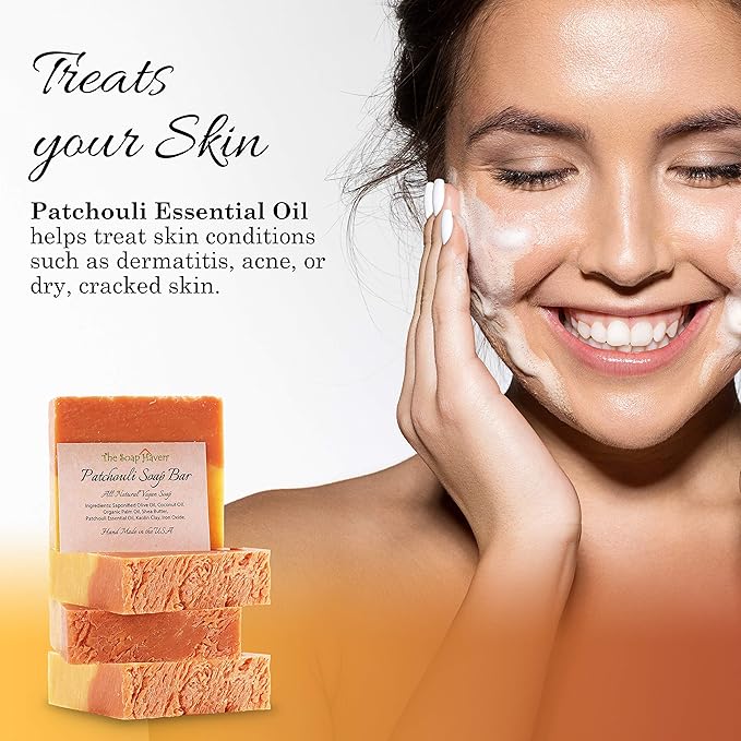 Patchouli Soap Bar - 4 Large 4.5 oz Bars. Handmade in USA with 100% Natural, Non-GMO ingredients