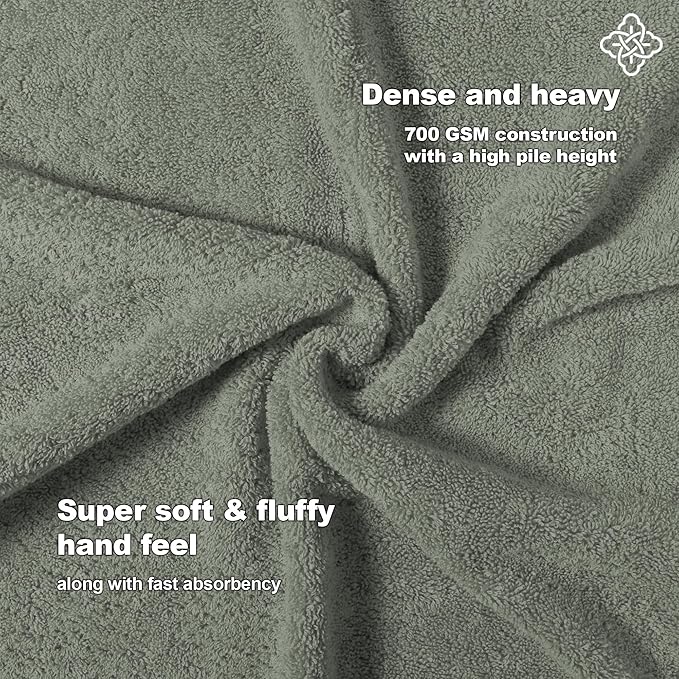 BIOWEAVES 100% Organic Cotton 700 GSM Luxury Washcloths GOTS Certified 13" x 13" Face Towel - Sage, Pack of 12