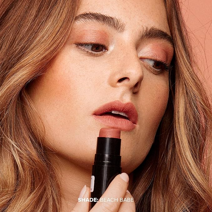 Nudestix Nudies Matte Cream Bronzer 3-in-1 All Over Face Colour for Face, Eyes, and Lips w/Blending Brush (Beach Babe)