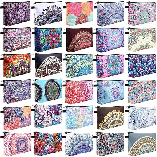 Kajaia 30 Pcs Makeup Bags Bulk Cosmetic Bag Graduation Gifts Mandala Flower Pouches Portable Zipper Makeup Pouch Waterproof Travel Toiletry Bag for Women Teacher Birthday Thanksgiving Christmas Gifts