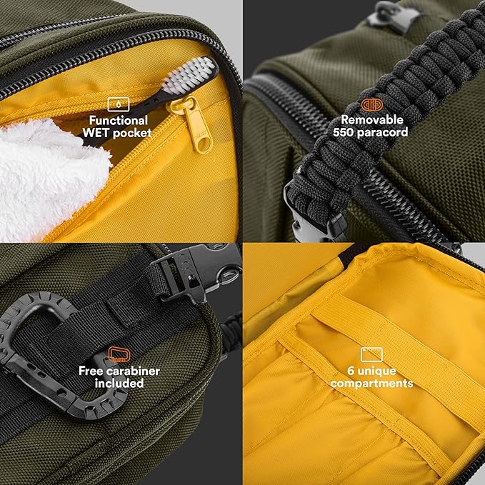 Fitdom Tactical Toiletry Bag Dopp Kit Case For Men. Perfect For Travel & Storage. Fits Large & Small Cosmetic Makeup, Clipper, Toothbrush, Shower, Shaving & Grooming Care. Best Overnight Organizer