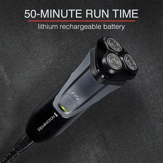 Remington R4 Style Series Rotary Shaver for Men, Flexing Technology and Sensitive Skin Comfort, Rechargeable Wet or Dry Electric Razor with Graphite Coating, Pop Up Trimmer, and Stubble Attachment