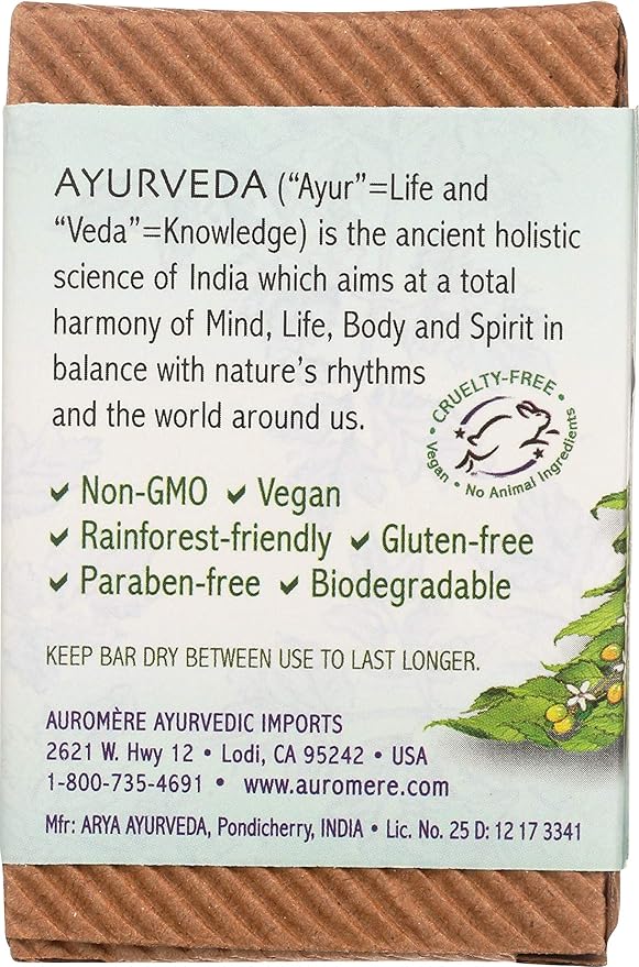 Auromere Ayurvedic Bar Soap, Tulsi Neem - Eco Friendly, Handmade, Vegan, Cruelty Free, Natural, Non GMO (2.75 oz), 3 pack