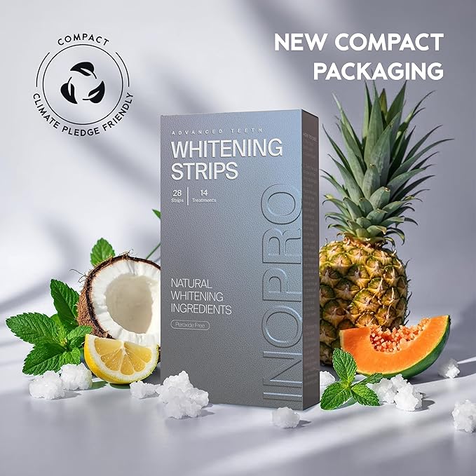 Natural Teeth Whitening Strips Kit 14 Treatments - Sensitive Teeth Whitener, Peroxide Free, Enamel Safe White Strips - Instant Teeth Whitening Without The Harm (28 Strips)