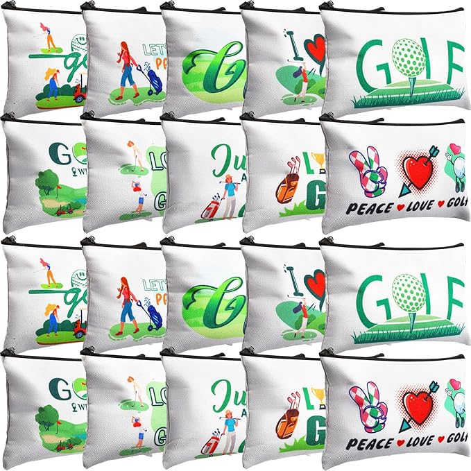 Eccliy 20 Pcs Golf Makeup Bag Golfer Cosmetic Bag Canvas Gifts Golf Accessories for Girls Toiletry Pouch with Zipper for Women Team Party
