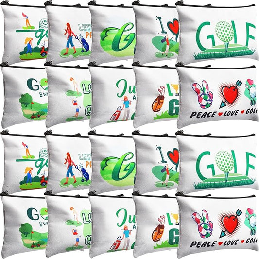 Eccliy 20 Pcs Golf Makeup Bag Golfer Cosmetic Bag Canvas Gifts Golf Accessories for Girls Toiletry Pouch with Zipper for Women Team Party