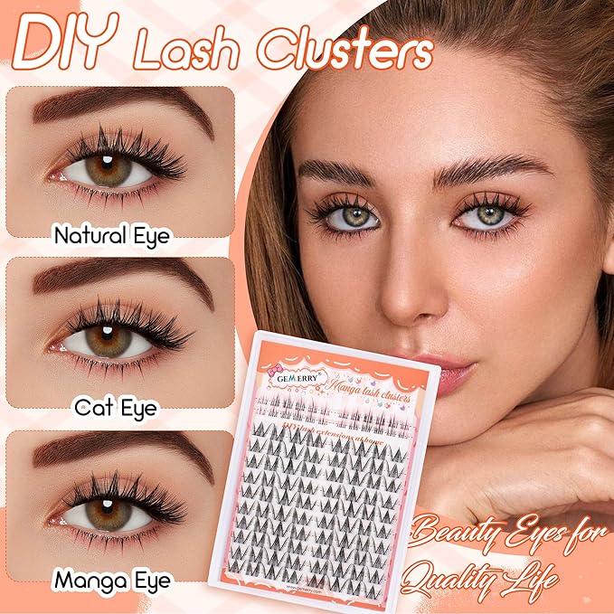 GEMERRY Lash Clusters Mink Cluster Lashes 2 Styles 8-12mm Cluster Eyelash Extensions Soft Comfortable Lash Extension Clusters DIY Eyelash Clusters for Beginners Ultra Thin Invisible Lash Band
