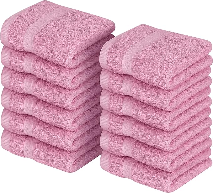 Utopia Towels 12 Pack Premium Wash Cloths Set, 12 by 12 Inches, 100% Cotton Ring Spun, Highly Absorbent and Soft Feel Essential Washcloths for Bathroom, Spa, Gym, and Face, Pink