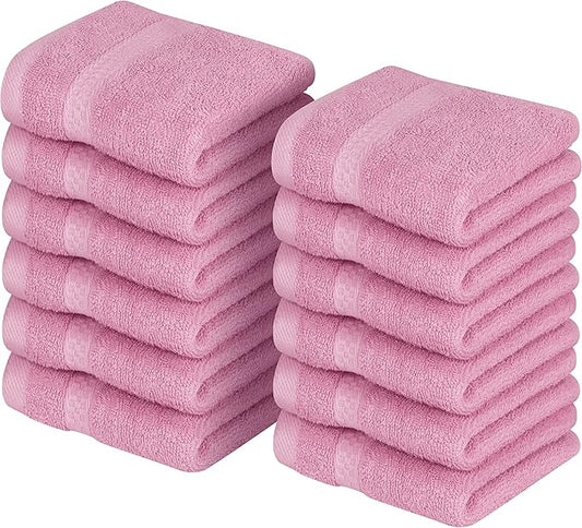 Utopia Towels 12 Pack Premium Wash Cloths Set, 12 by 12 Inches, 100% Cotton Ring Spun, Highly Absorbent and Soft Feel Essential Washcloths for Bathroom, Spa, Gym, and Face, Pink