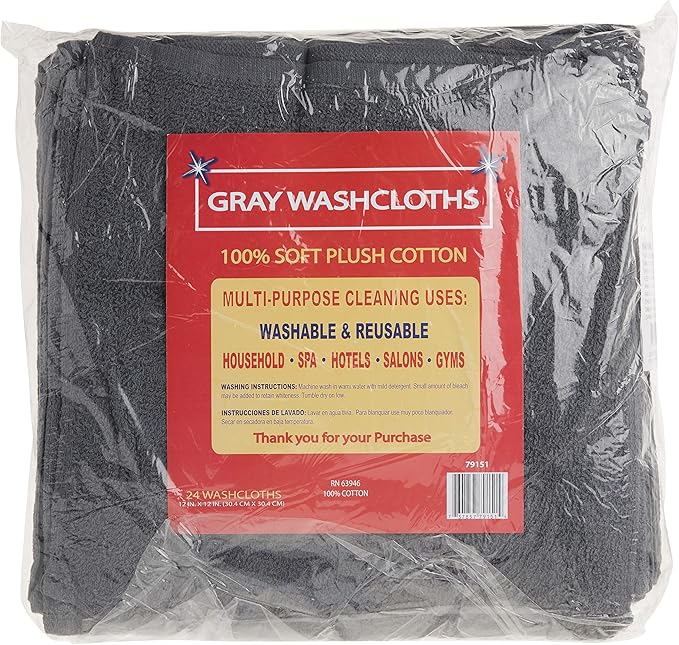 Simpli-Magic Towels, 12”x12” Washcloths, Gray 24 Count