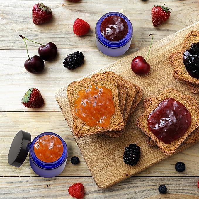 4-Ounce Cobalt Blue Glass Straight Sided Cosmetic Jars (12-Pack); 120 ml. Capacity, BPA-Free Lids