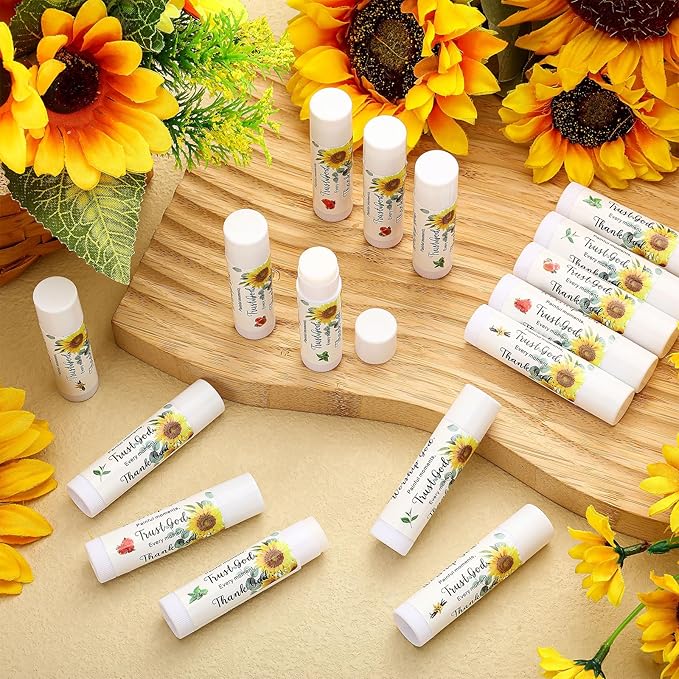 50 Pcs Lip Balm Bulk Christian Gift for Women Faith Religious Bible Verse Lip Balm Inspirational Gift Scripture Moisturizing Lip Care Product for Coworker Sister Teacher(Sunflower)