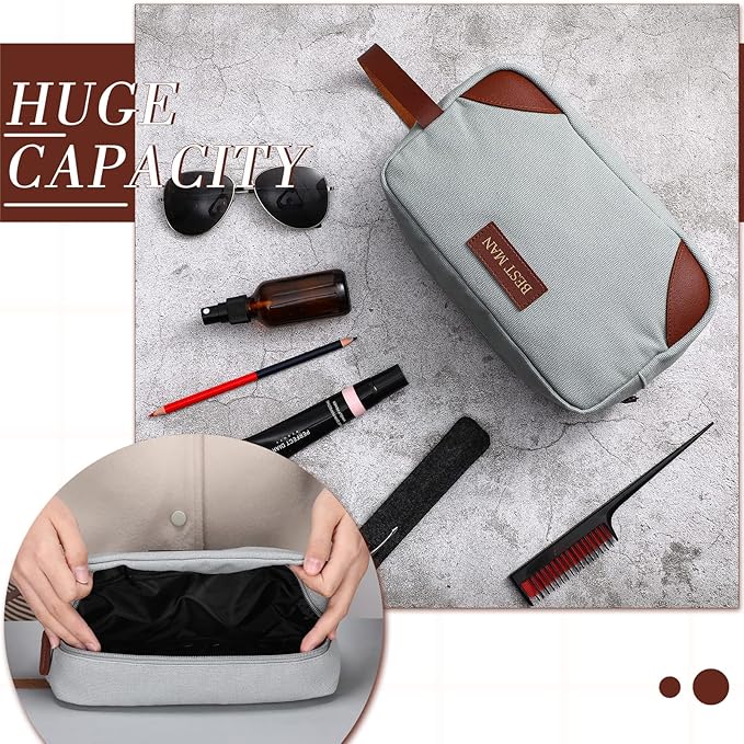 Eccliy 6 Set Groomsmen Gifts Men Toiletry Bags Men's Travel Shaving Kit Bathroom Bags Water Resistant Toiletry Case for Wedding Groomsman Proposal Gift Travel Accessories(Light Gray, Brown)