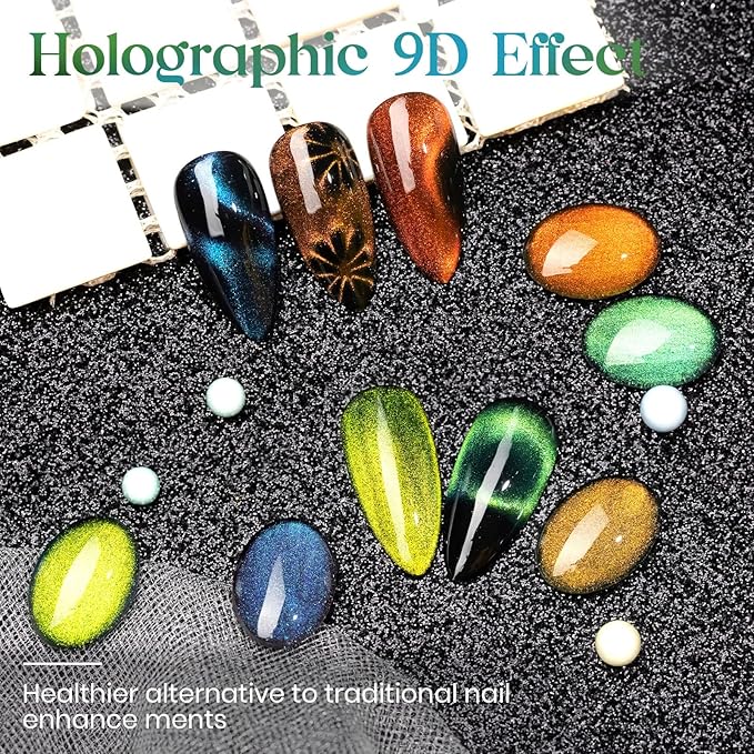 MIZHSE 9D Cat Eye Gel Nail Polish, Magnetic Gel Polish Set 10 ml 6 Colors with 2 Magnets, Chameleon Magic Galaxy Effect Nail Polish, Yellow Brown Fall Colors Soak Off Nail Art Gift for Ladies