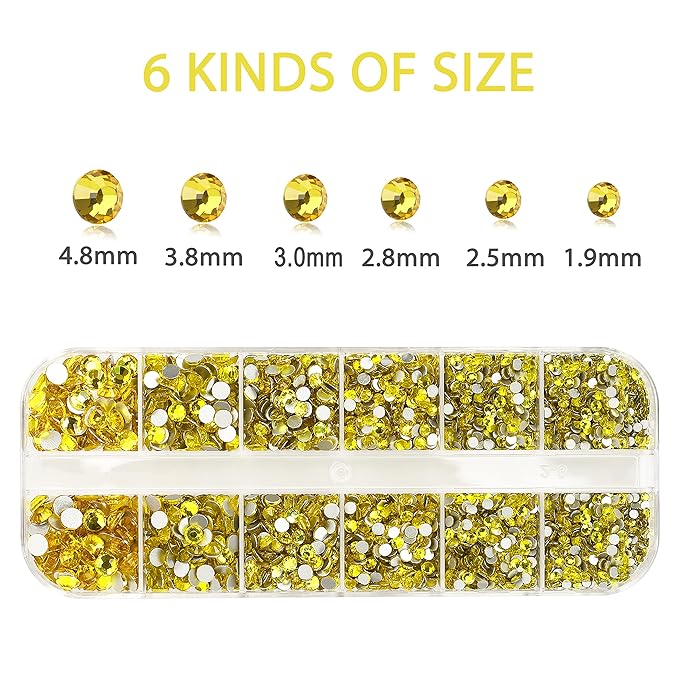 2400Pcs Lemon Yellow Flatback Rhinestones for Crafts,Nail Gems Glass Flatback Rhinestones Gemstones Glass Diamonds Stones Bling Rhinestone with Tweezers and Picking Pen