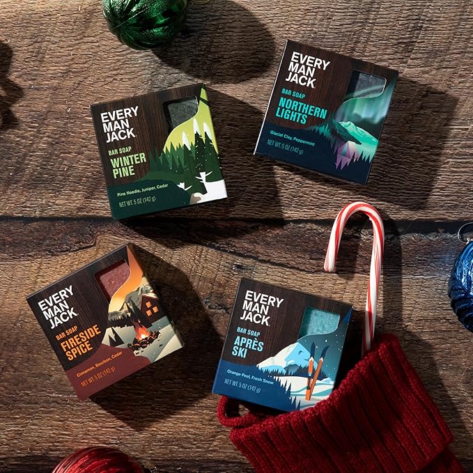 Every Man Jack Cold Processed Mens Bar Soap Gift Set - Invigorating Winter Scents - Deeply Cleans, Hydrates with Naturally Derived Ingredients - 5 Bar Variety Pack