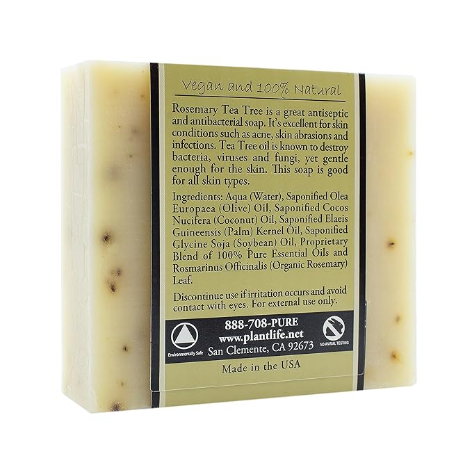 Plantlife Rosemary Tea Tree Bar Soap - Moisturizing and Soothing Soap for Your Skin - Hand Crafted Using Plant-Based Ingredients - Made in California 4oz Bar