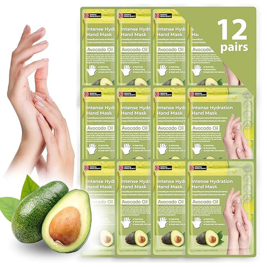 12 Pairs Original Derma Beauty Hand Mask Bulk, Moisturizing Hand Gloves for Dry Hands, Nail Care Essential (Avocado)