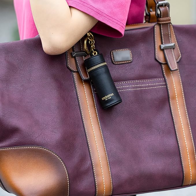 Cockatoo Nappa Leaeher Zipper Lipstick Case with Keyring Chapstick Holder Keychain (SUGARCANE)